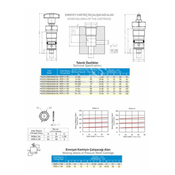 Hidrolik Pilot Uyarılı Basınç Emniyet Kartriç Valfi (Bosch Rexroth Kavite Uyumlu)-Metrik   10-350 Bar